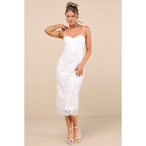 Lulus Brittley White Embroidered Bustier Midi Dress - Size XS
